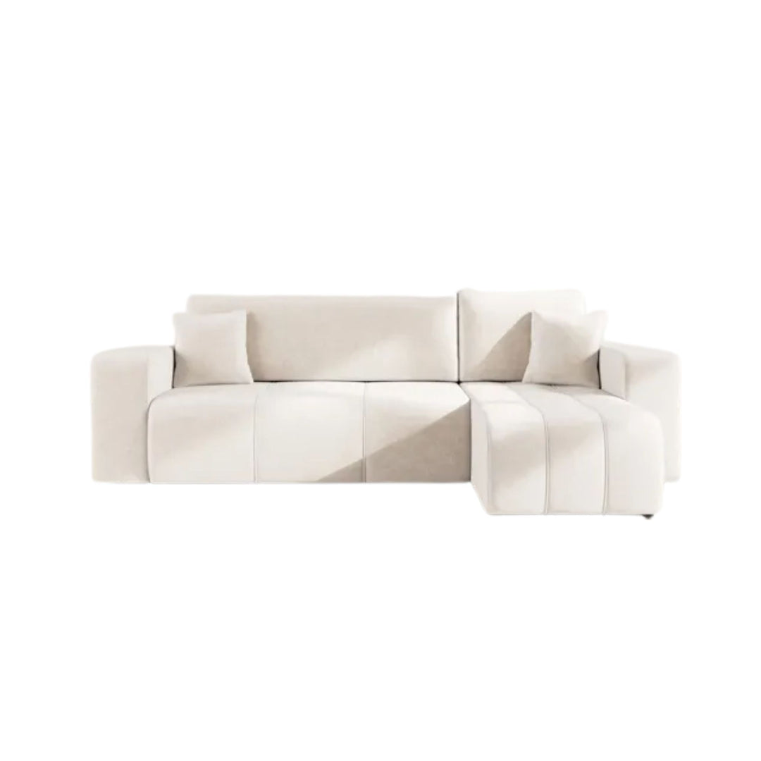 Canapé d'angle réversible convertible BEST MOBILIER Nicole 4 places avec coffre en tissu beige