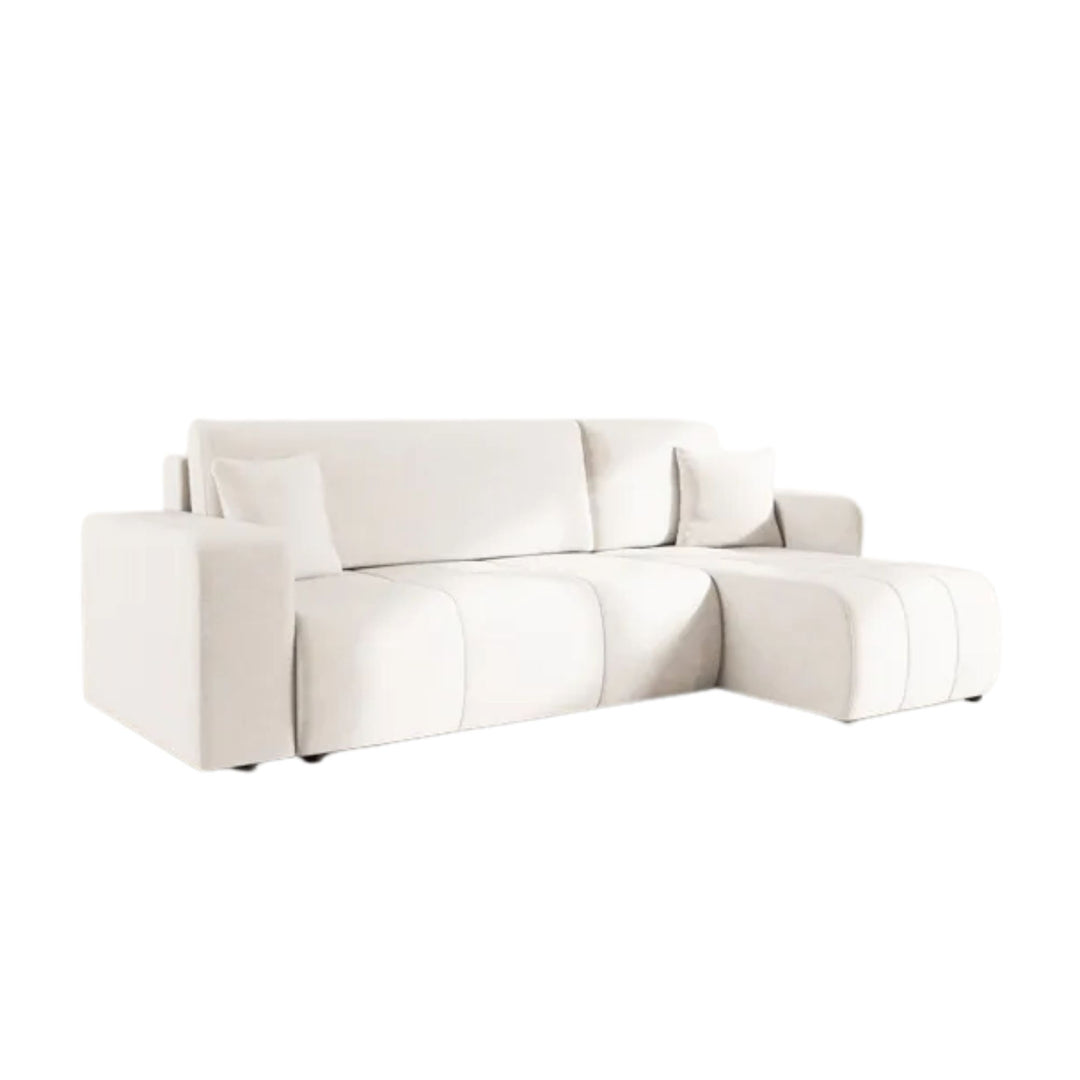 Canapé d'angle réversible convertible BEST MOBILIER Nicole 4 places avec coffre en tissu beige