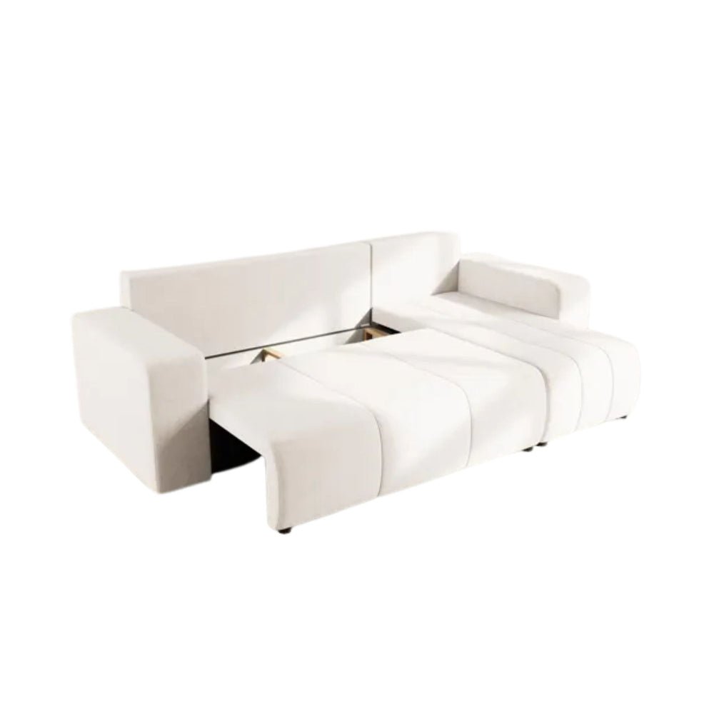 Canapé d'angle réversible convertible BEST MOBILIER Nicole 4 places avec coffre en tissu beige