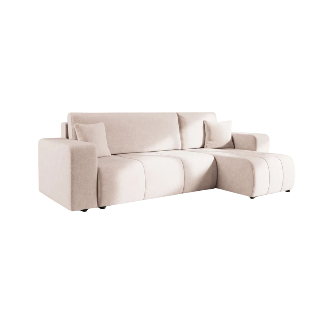 Canapé d'angle réversible convertible BEST MOBILIER Nicole 4 places avec coffre en tissu taupe