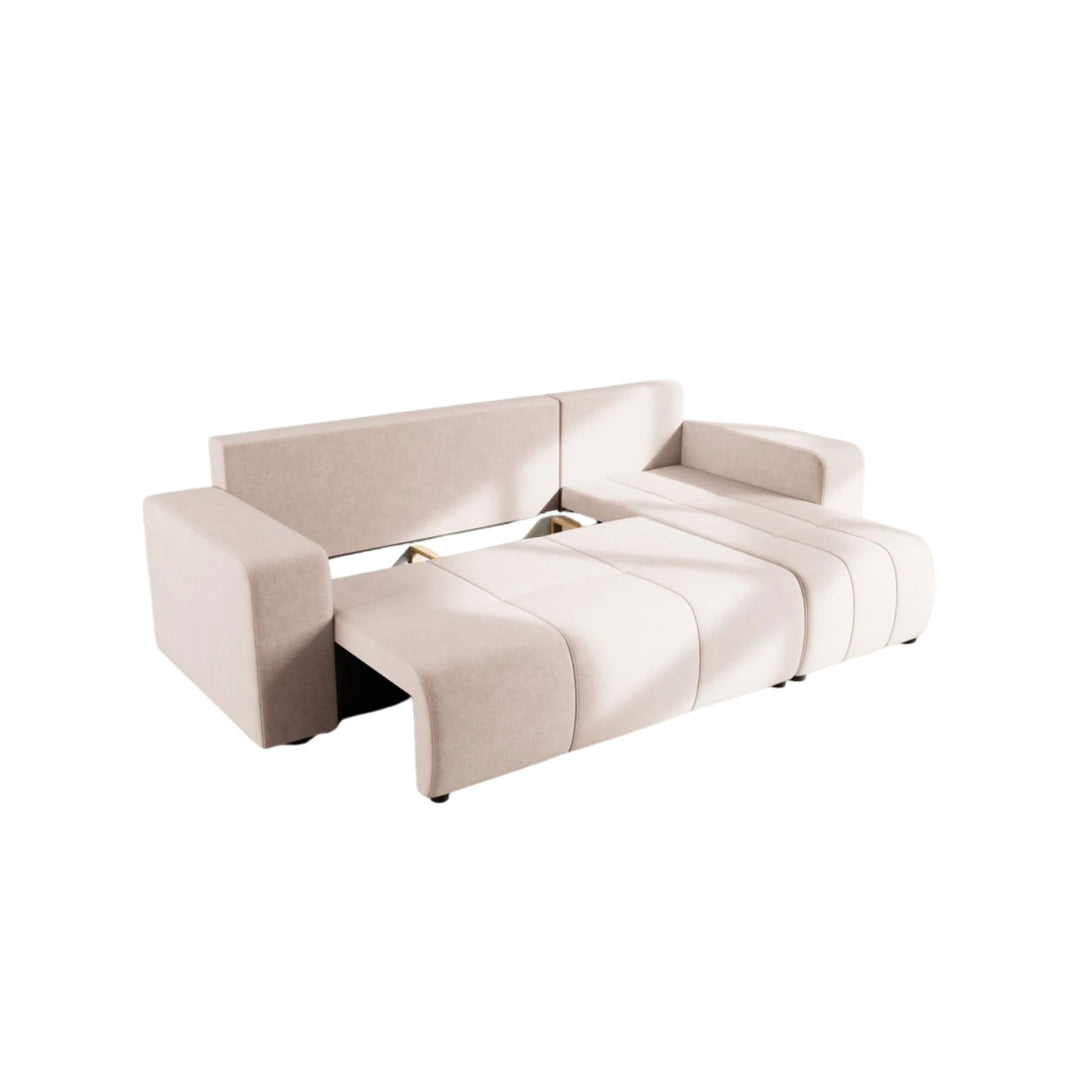 Canapé d'angle réversible convertible BEST MOBILIER Nicole 4 places avec coffre en tissu taupe