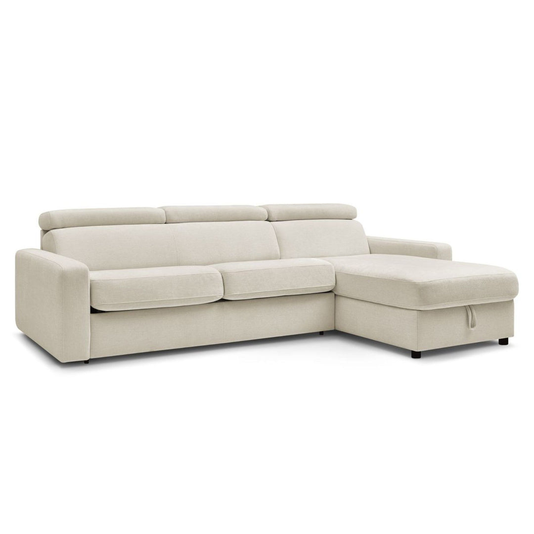 Canapé d'angle réversible convertible BOBOCHIC Monaco en tissu lisse beige avec coffre de rangement