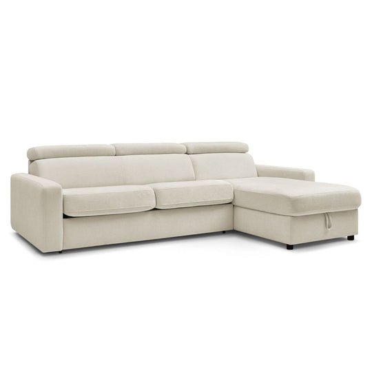 Canapé d'angle réversible convertible BOBOCHIC Monaco en tissu lisse beige avec coffre de rangement