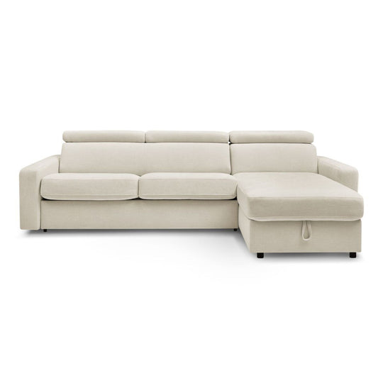 Canapé d'angle réversible convertible BOBOCHIC Monaco en tissu lisse beige avec coffre de rangement