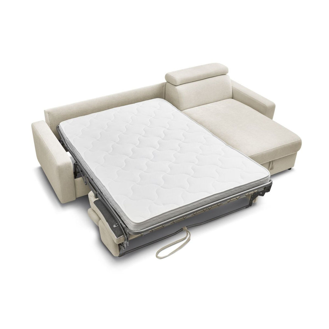 Canapé d'angle réversible convertible BOBOCHIC Monaco en tissu lisse beige avec coffre de rangement