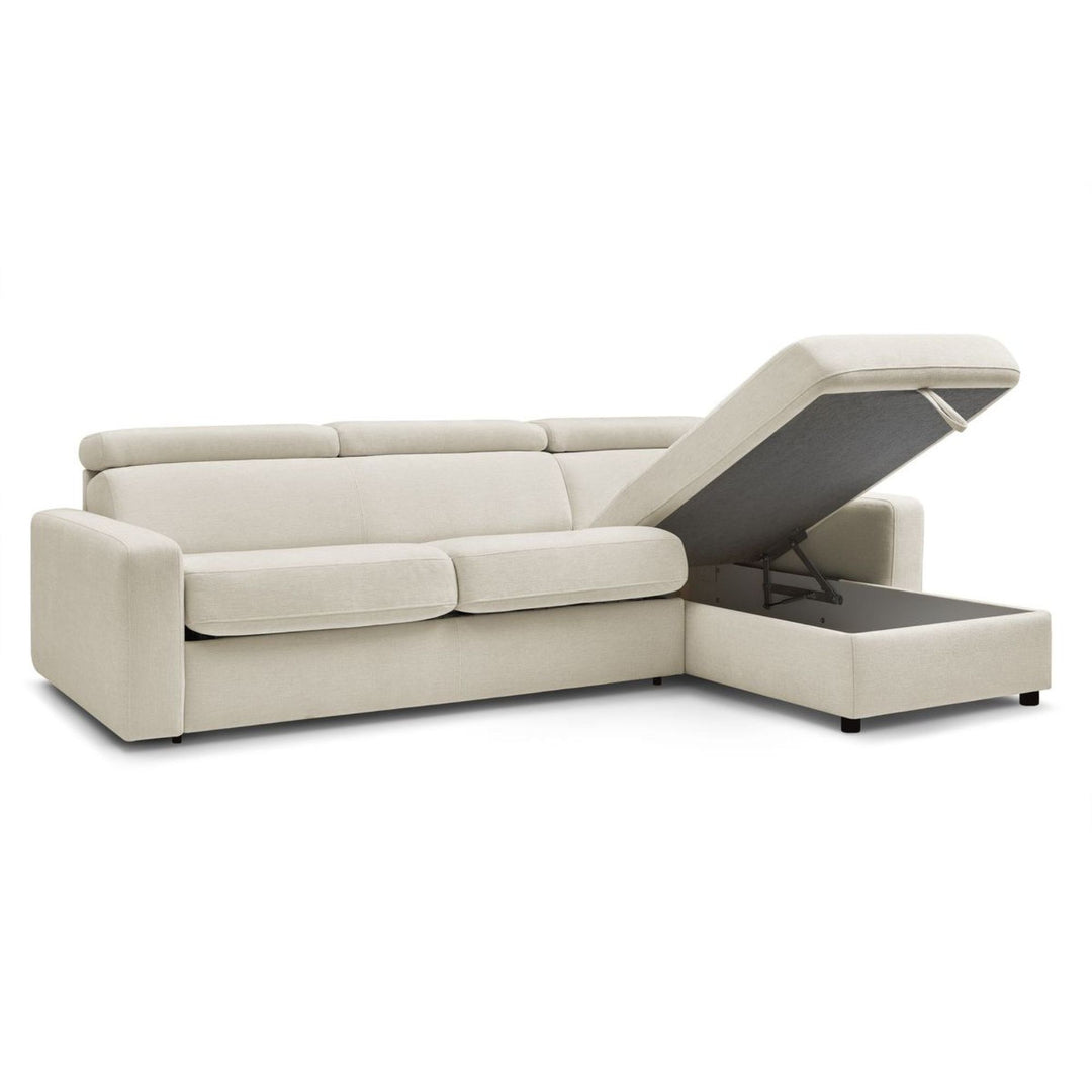 Canapé d'angle réversible convertible BOBOCHIC Monaco en tissu lisse beige avec coffre de rangement
