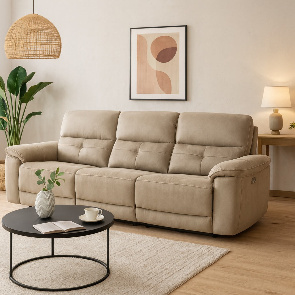 Canapé de relaxation LES TENDANCES Kleman 3 places en microfibre Beige