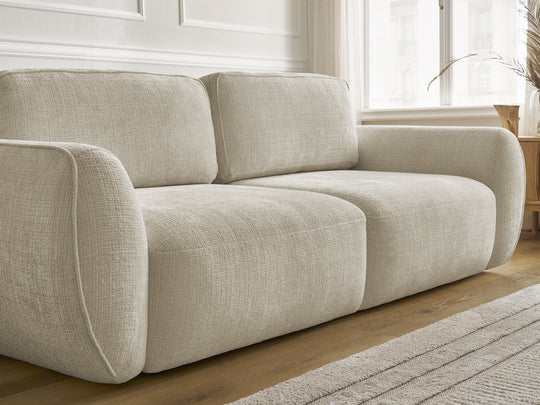 Canapé droit convertible BOBOCHIC Denise 3 places tissu texturé beige