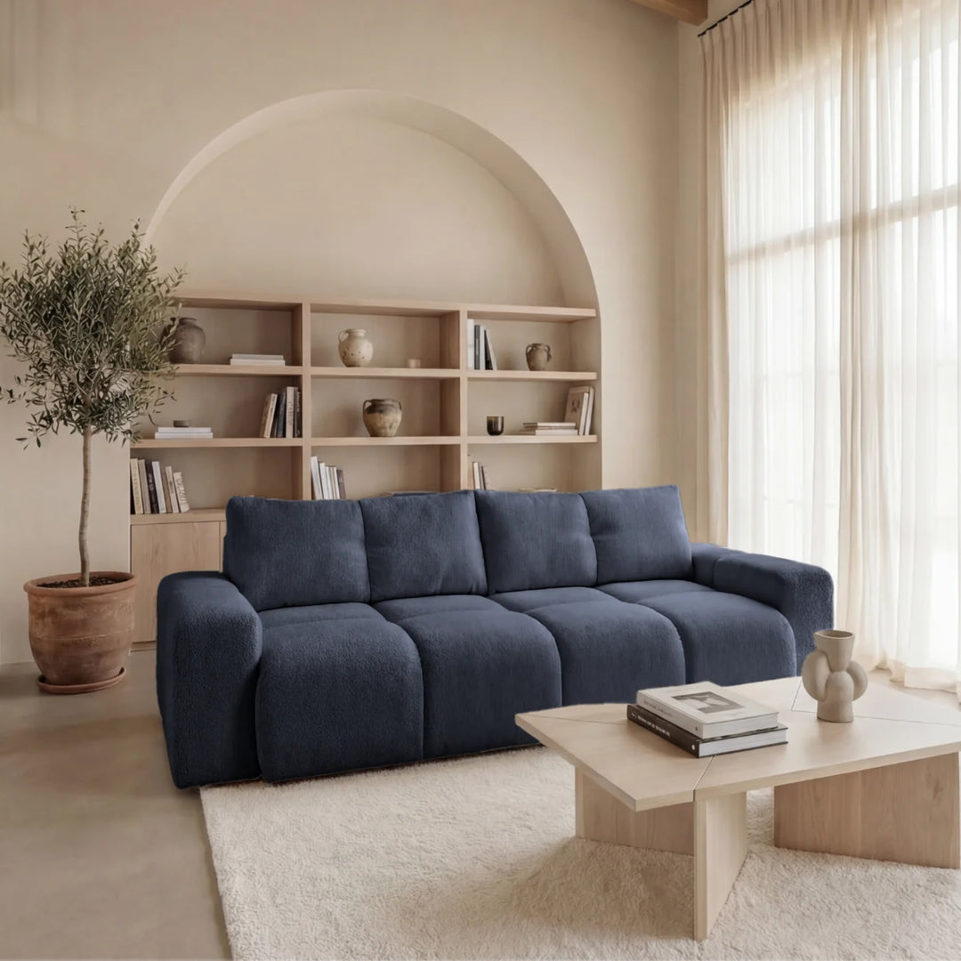 Canapé droit convertible CASANOVA Constance en tissu chenille bleu