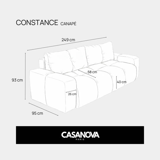 Canapé droit convertible CASANOVA Constance en tissu chenille bleu