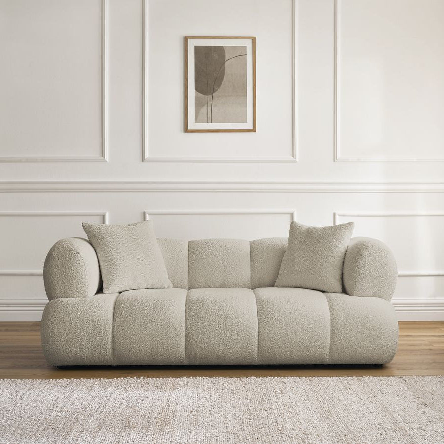 Canapé BOBOCHIC droit fixe 2 places PAMIRA tissu bouclette beige