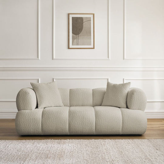 Canapé BOBOCHIC droit fixe 2 places PAMIRA tissu bouclette beige