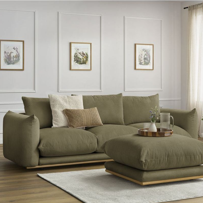 Canapé BOBOCHIC droit fixe 3 places ERNEST avec pouf vert