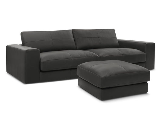 Canapé BOBOCHIC droit fixe 3 places LEONARD cuir de vache avec pouf noir