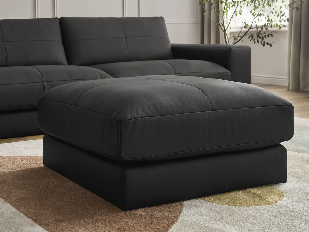 Canapé BOBOCHIC droit fixe 3 places LEONARD cuir de vache avec pouf noir
