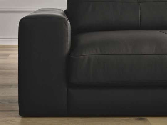 Canapé BOBOCHIC droit fixe 3 places LEONARD cuir de vache avec pouf noir