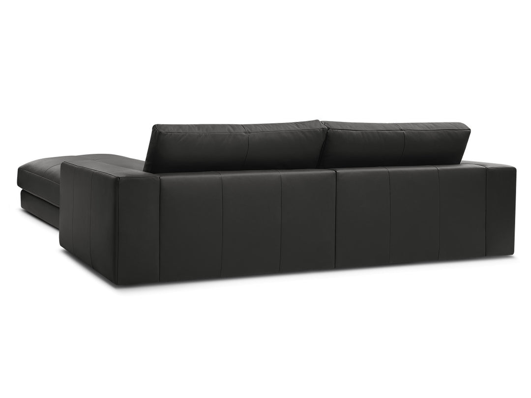 Canapé BOBOCHIC droit fixe 3 places LEONARD cuir de vache avec pouf noir