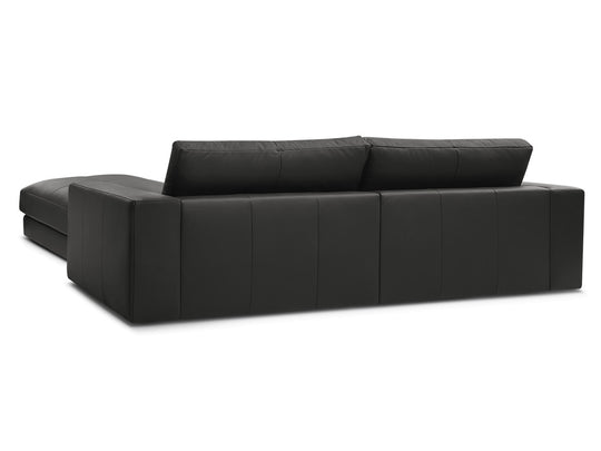 Canapé BOBOCHIC droit fixe 3 places LEONARD cuir de vache avec pouf noir