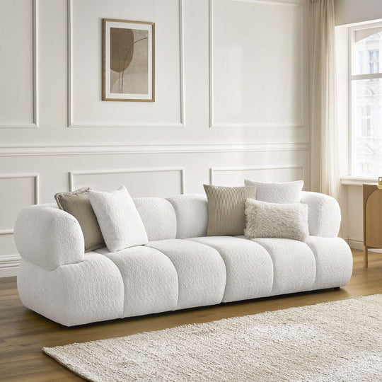 Canapé BOBOCHIC droit fixe 3 places PAMIRA tissu bouclette beige