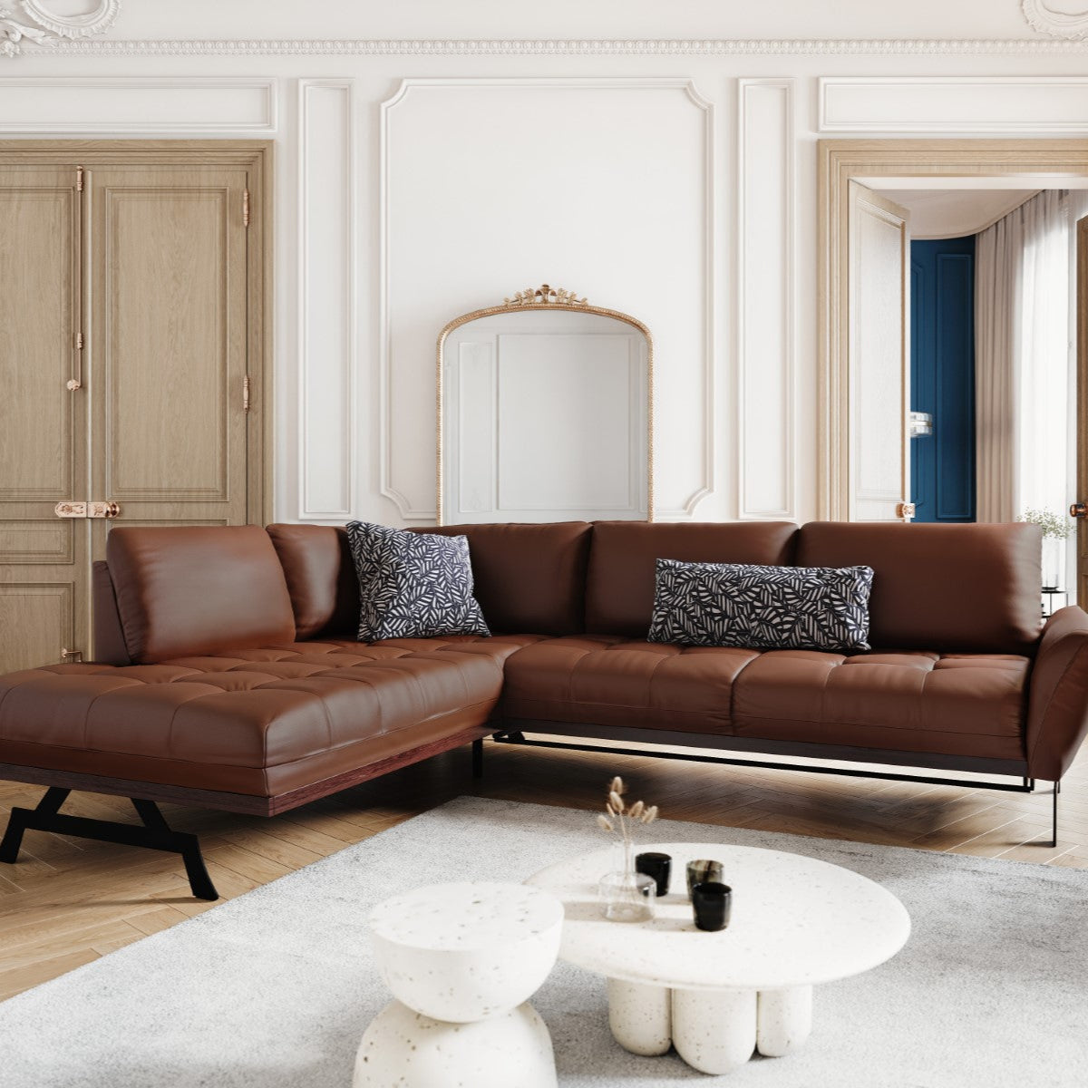 Canapé D'angle gauche en cuir marron Olivier 5 Places – Christian Lacroix