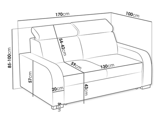 Canapé fixe 2 places gris MOBILIER 1 Etrcala 103 (Crown 18)