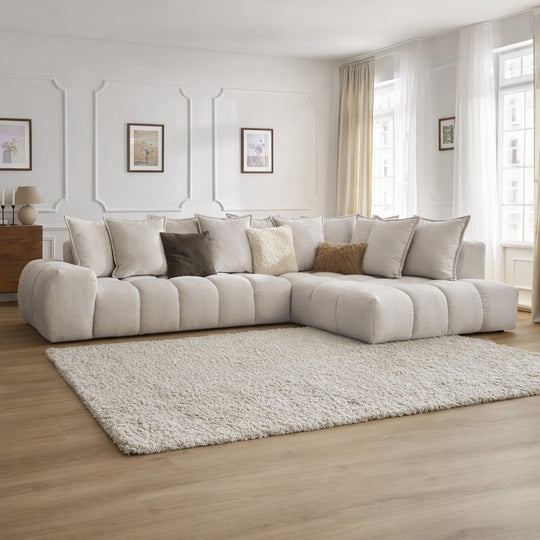 Canapé d'angle droit BOBOCHIC Everest 10 coussins Beige