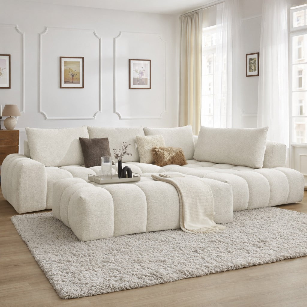 Canapé d'angle Bobochic EVEREST Tissu Chiné Blanc Droit