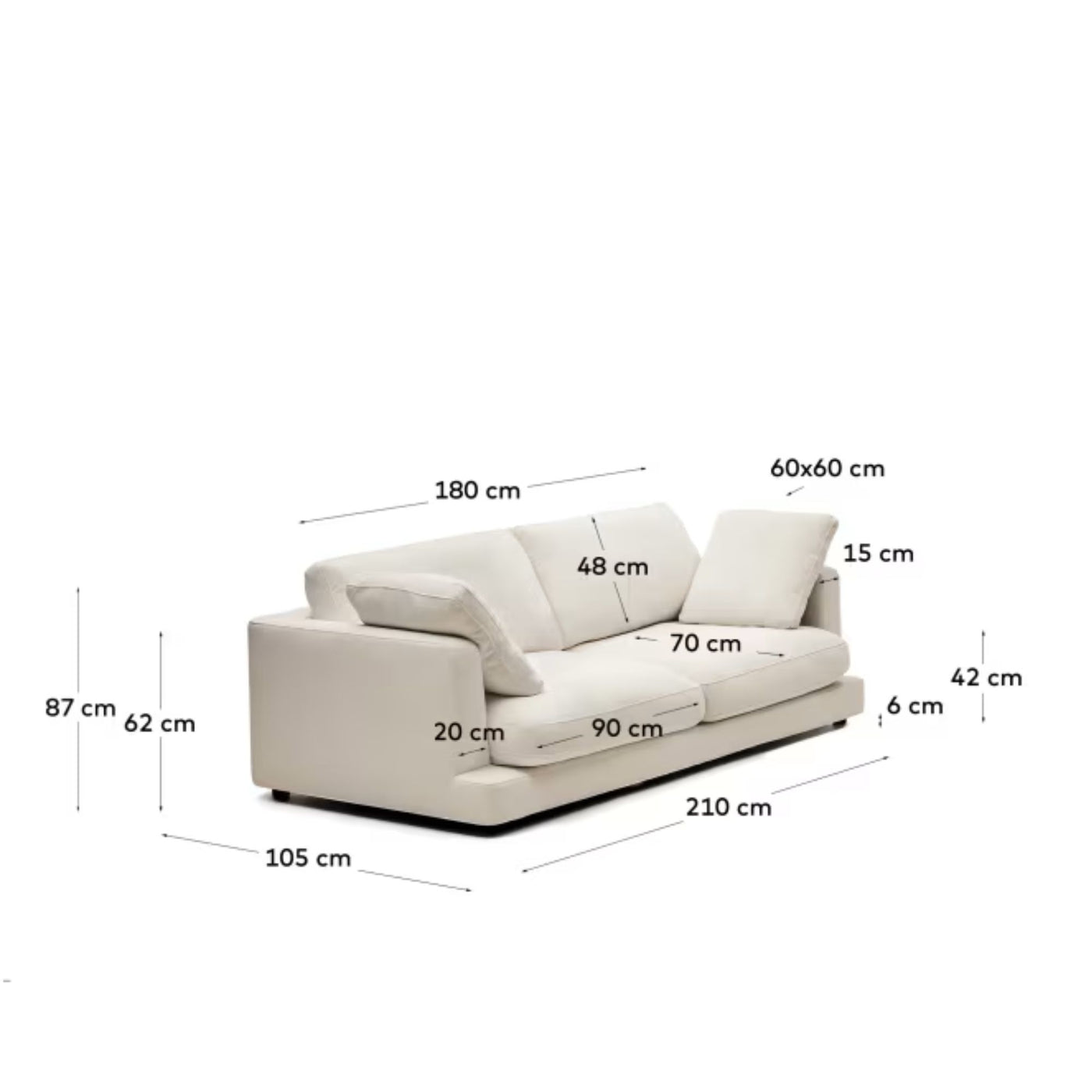 Canapé KAVE HOME Gala 3 places en chenille beige 210 cm