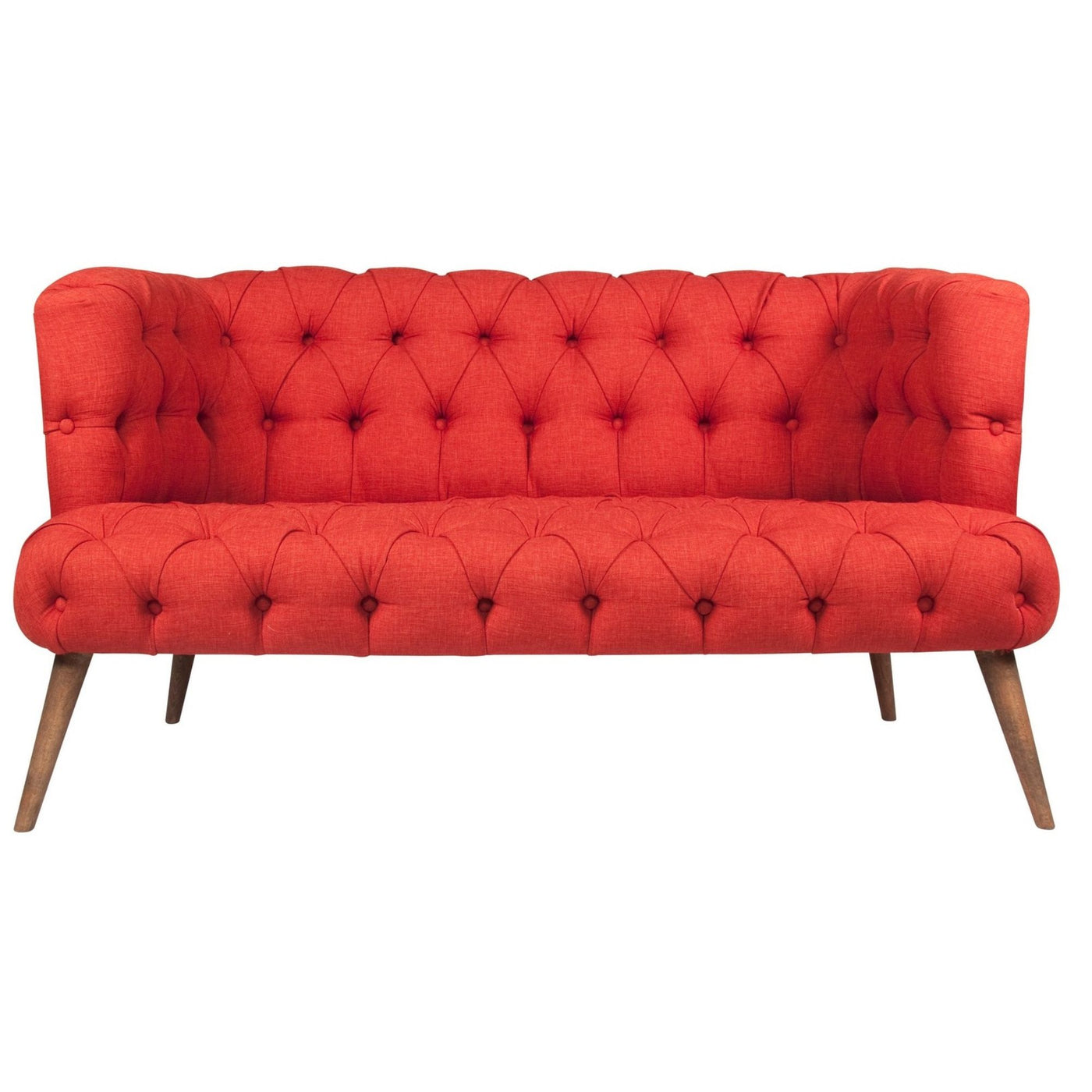 Canapé LES TENDANCES  2 places style Chesterfield en tissu rouge Wester 140 cm