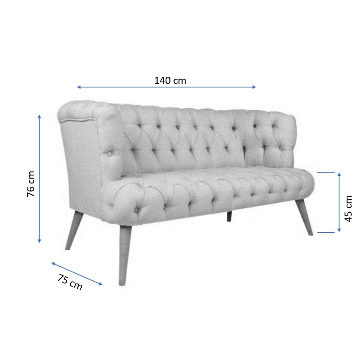 Canapé LES TENDANCES  2 places style Chesterfield en tissu rouge Wester 140 cm