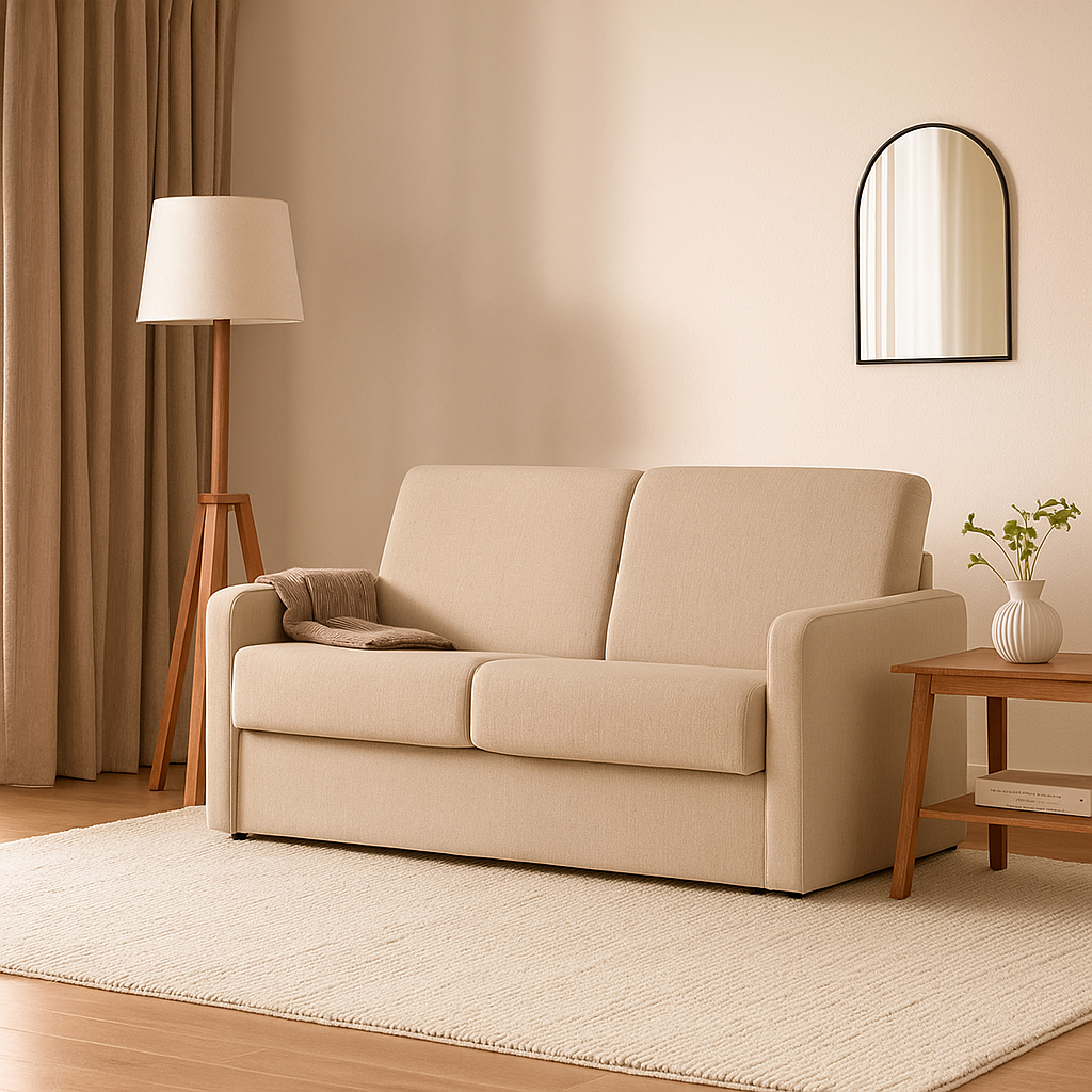 Canapé rapido 3 places en tissu Beige avec couchage 140x190cm