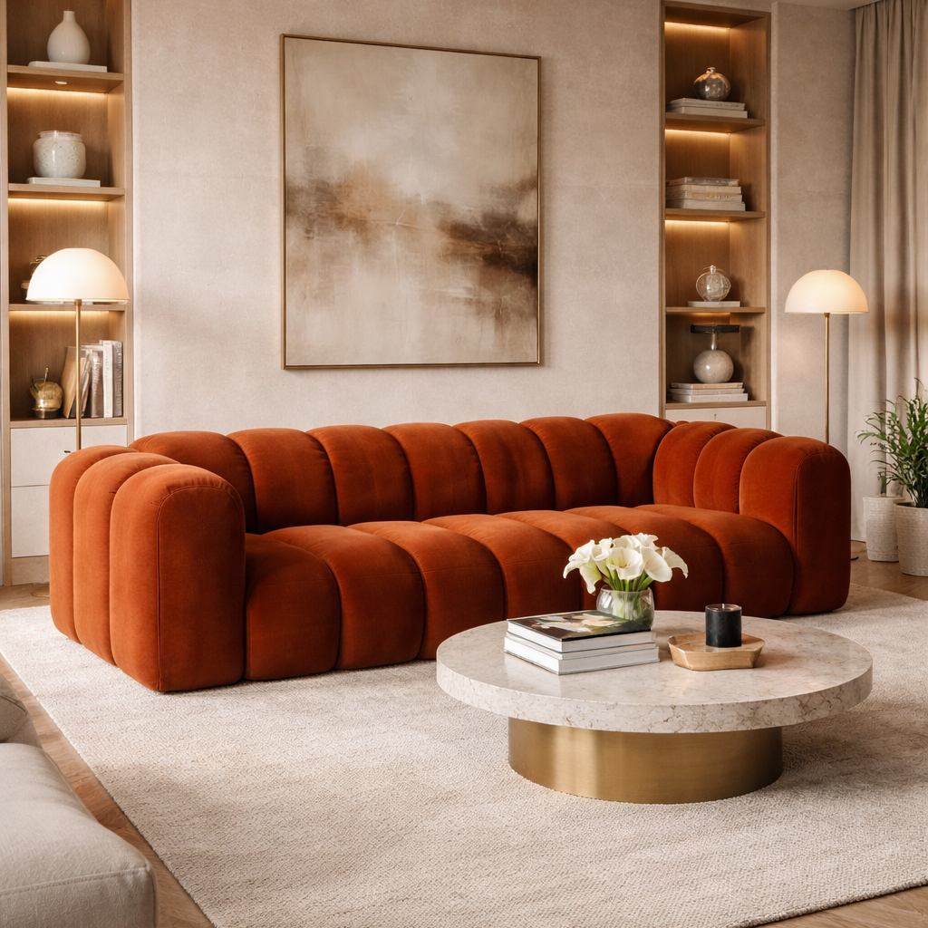 Canapé MICADONI Lupine en velours Terracotta