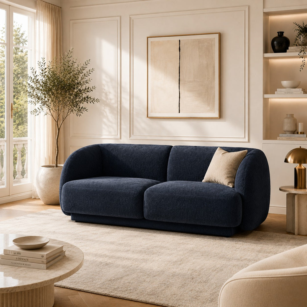 Canapé MICADONI Miley 2 places en tissu chenille bleu roi
