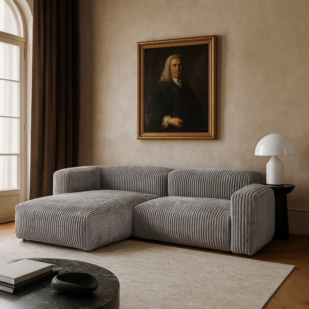 Canapé d'angle gauche MICADONI Martina 4 places en Velours côtelé Gris clair