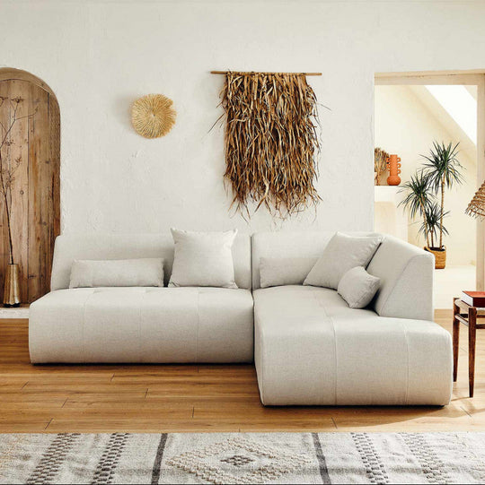 Canapé BESTMOBILIER ONYX angle droit 5 places tissu beige