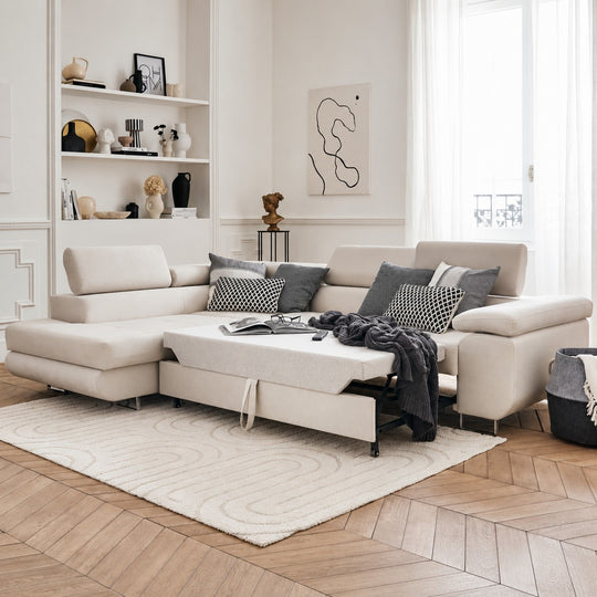Canapé BESTMOBILIER Pablo Angle Gauche Velours Beige Convertible