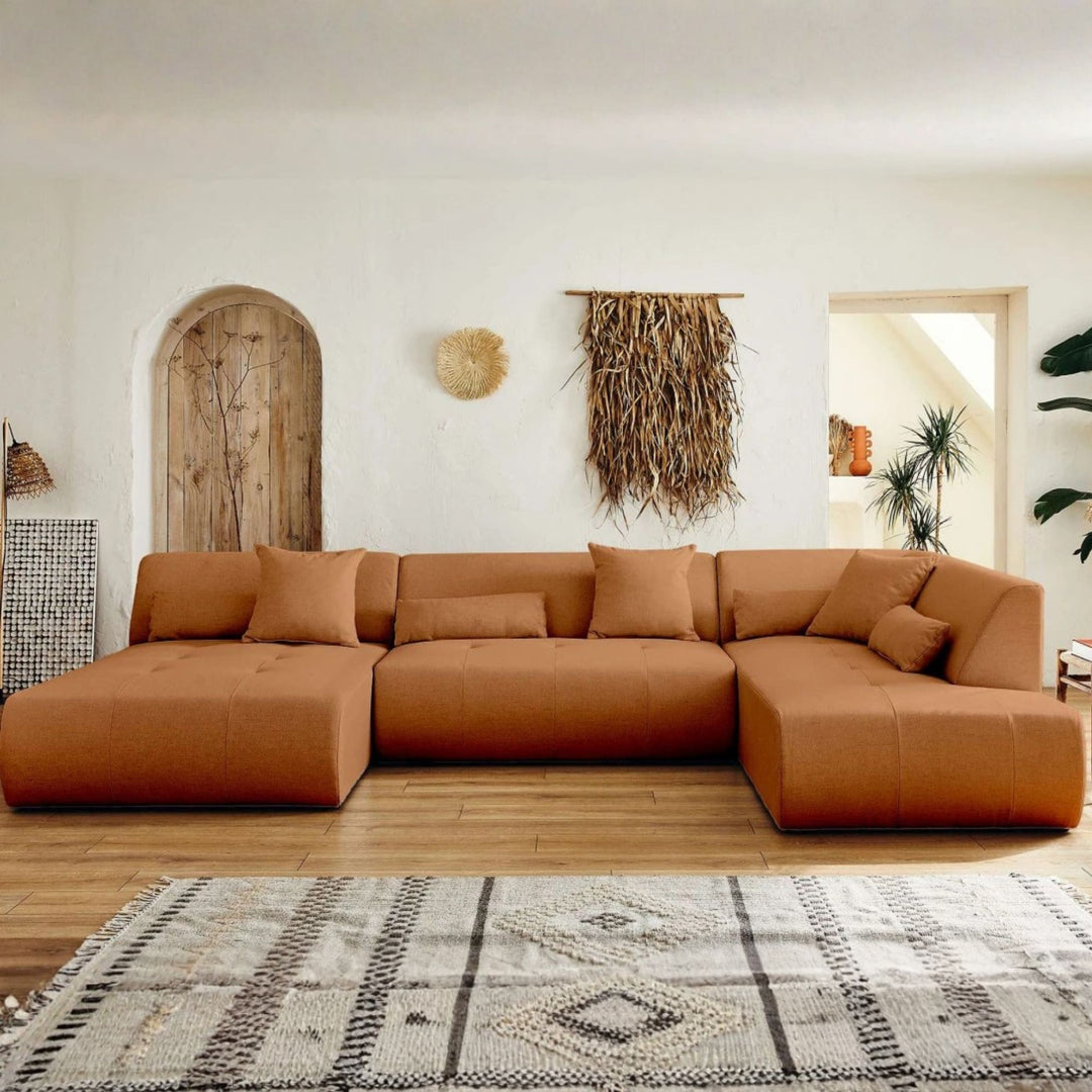 Canapé panoramique d’angle droit BESTMOBILIER Onyx 7 places en tissu rouille