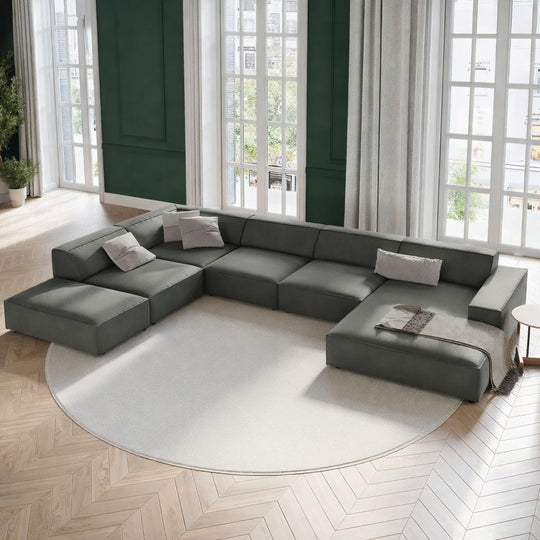 Canapé panoramique Jodie 7 places en velours gris clair – angle gauche