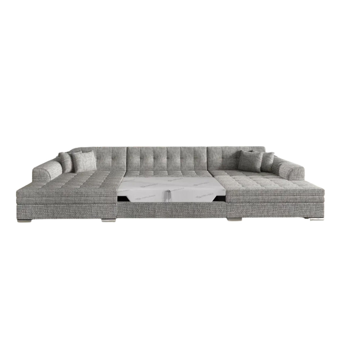 Canapé panoramique convertible Vira 6 places tissu gris chiné