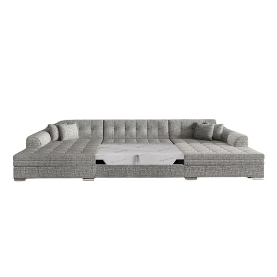 Canapé panoramique convertible Vira 6 places tissu gris chiné