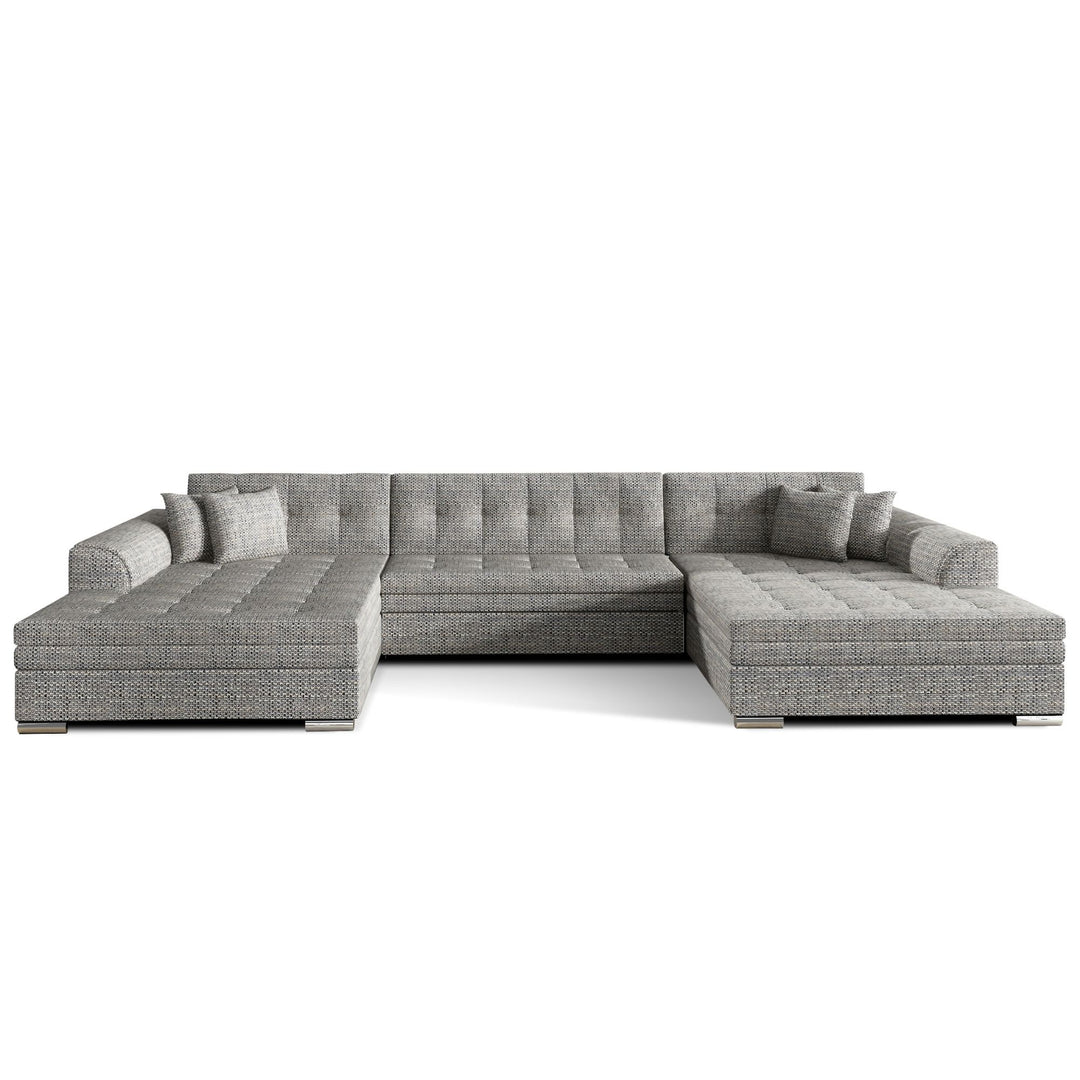 Canapé panoramique convertible Vira 6 places tissu gris chiné