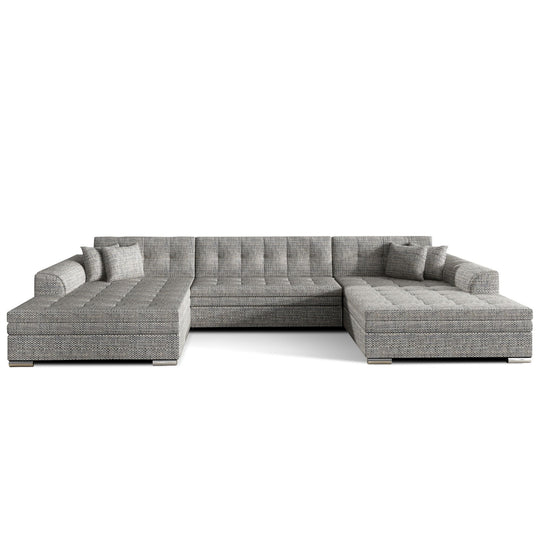 Canapé panoramique convertible Vira 6 places tissu gris chiné