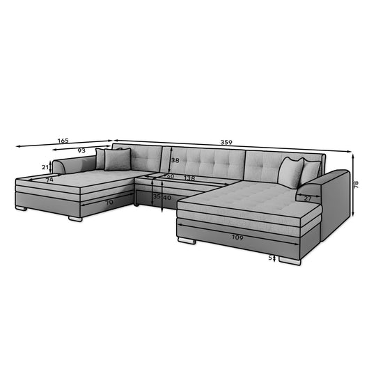 Canapé panoramique convertible Vira 6 places tissu gris chiné