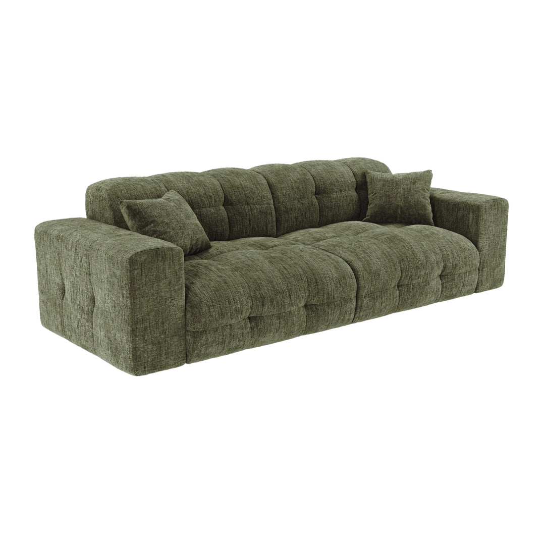 Canapé PREMIUM INTERIORS Cocoon 4 places en velours gaufré vert vintage