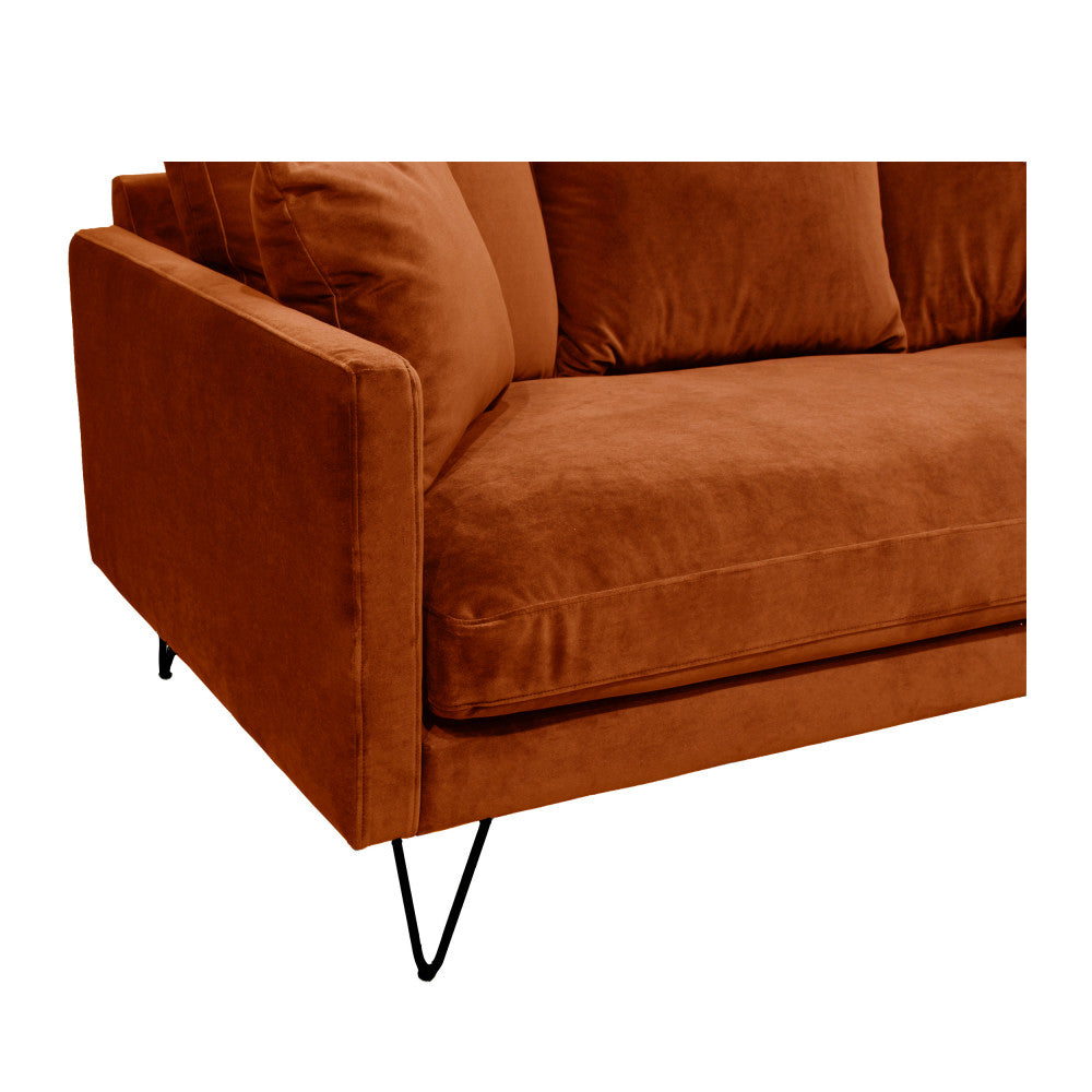 Canapé convertible DRAWER Villabon 3 places en velours rouille pieds épingles noirs