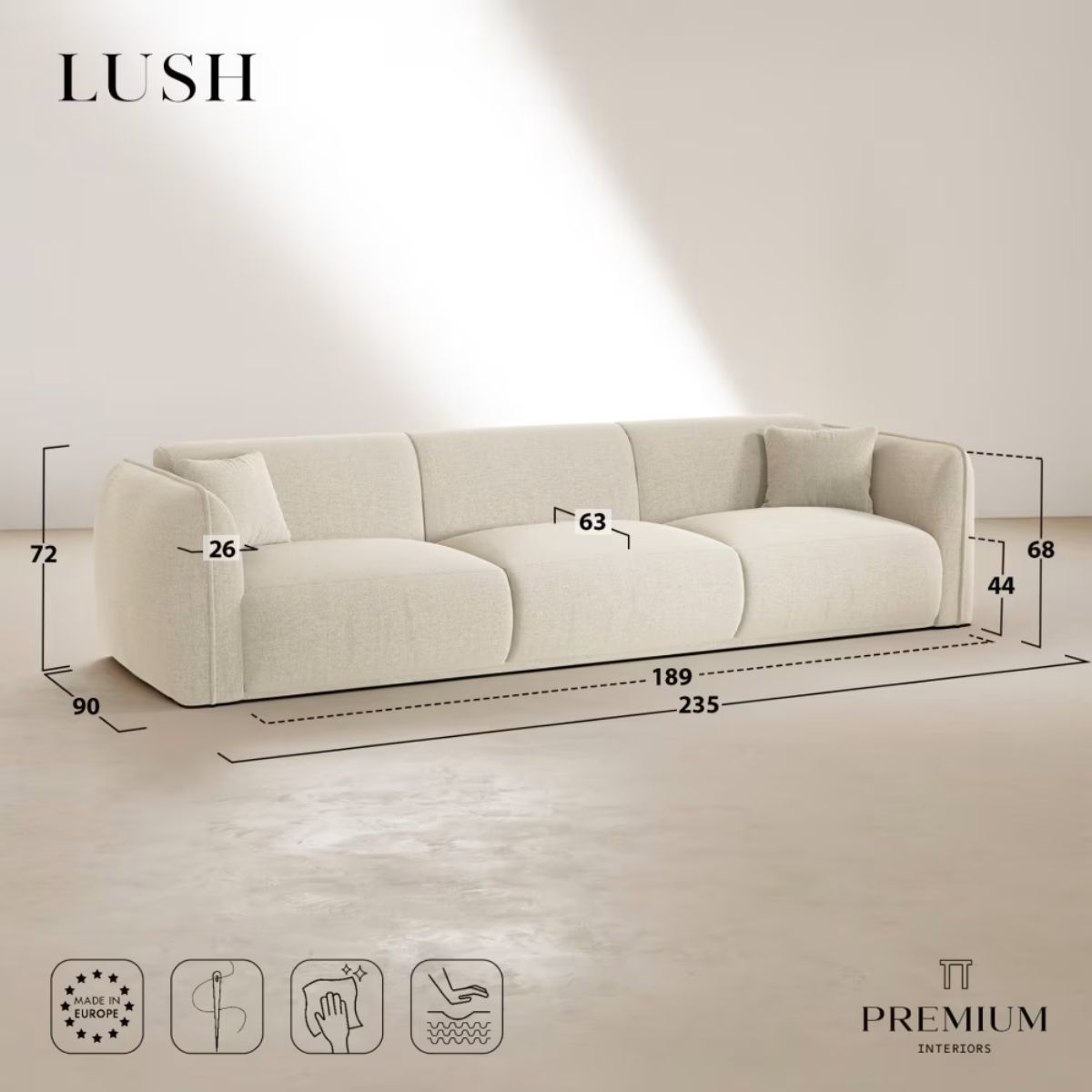 Canapé 4 places PREMIUM INTERIORS Lush velours beige taupe — photo produit