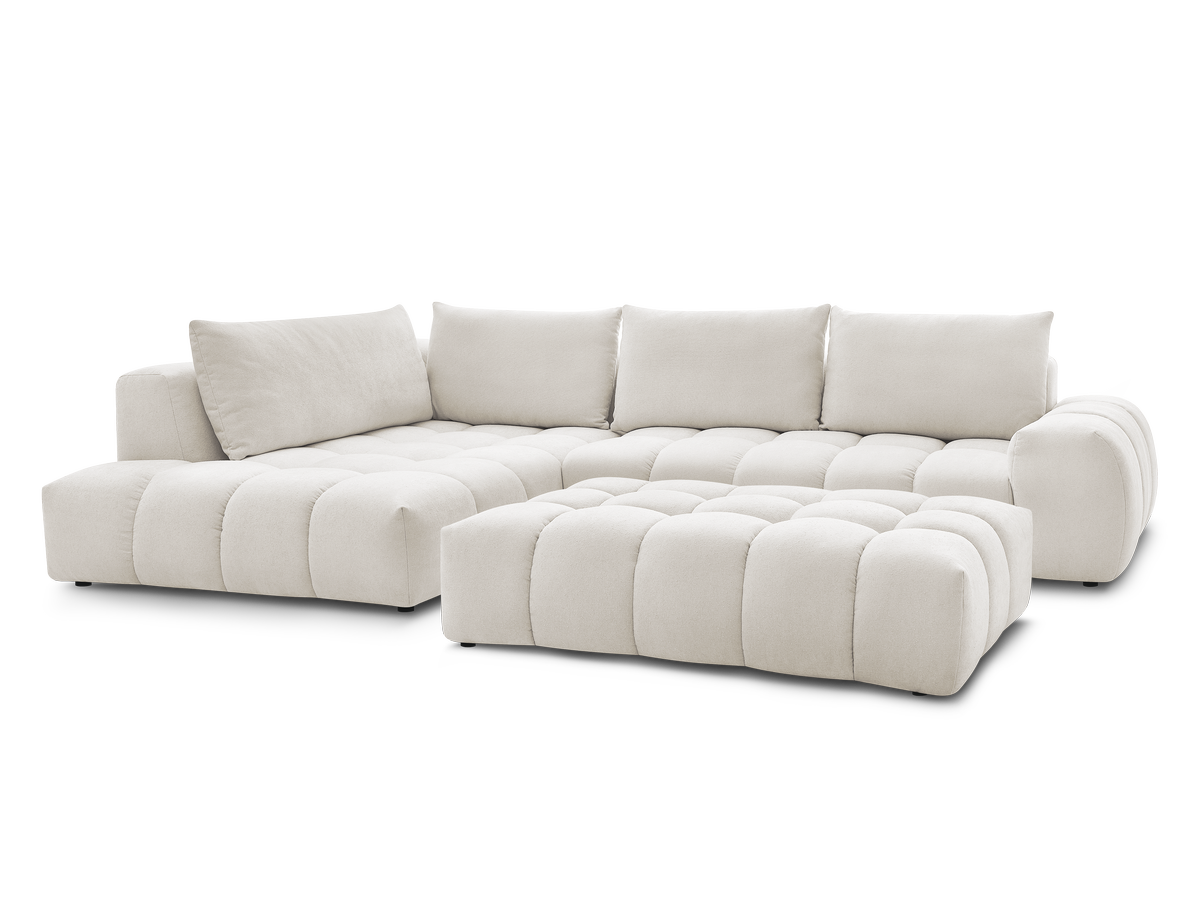 Canapé d'angle gauche EVEREST 4 coussins tissu texturé avec pouf — photo produit