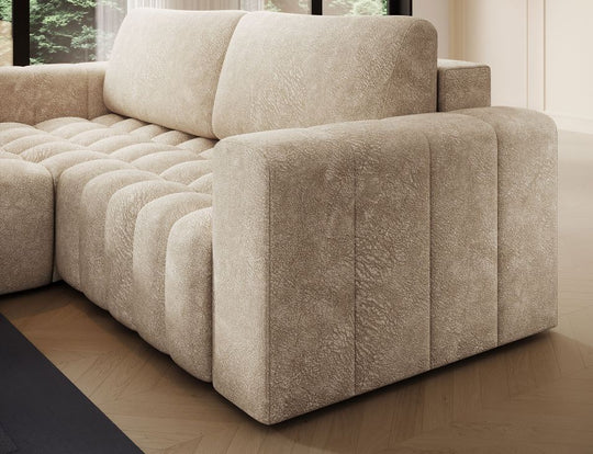 Canapé angle gauche BOZEN convertible coffre velours beige — photo produit