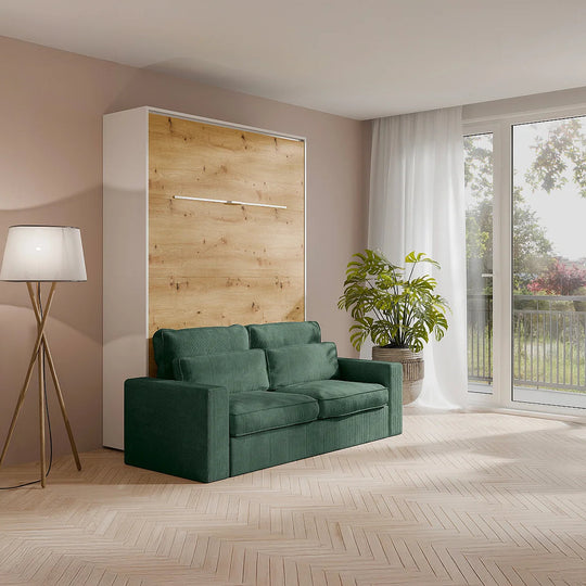 Canapé lit escamotable VENTE-UNIQUE Rapili 140x200cm en velours côtelé vert sapin — photo produit