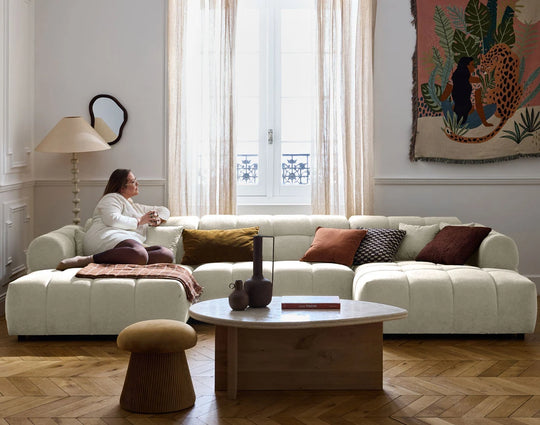 Canapé panoramique BESTMOBILIER 7 places en tissu beige RAY — photo produit
